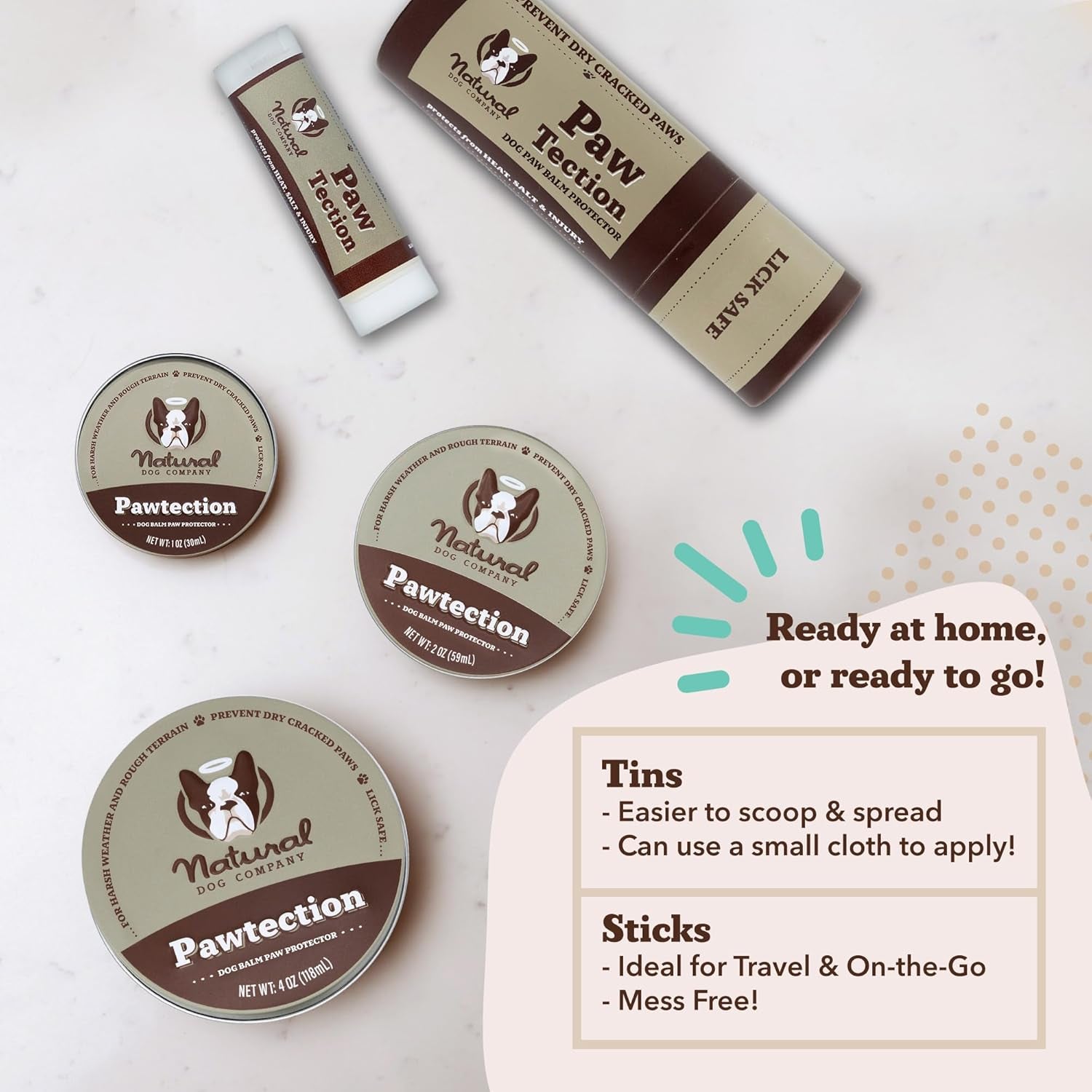 Pawtection Balm for Dogs, Dog Paw Protector, Moisturizing Dog Paw Balm for Dry, Cracked Pad, Protects Paw from Extreme Weather, Paw Lotion for Allergies & Itching (0.15 Oz Stick)